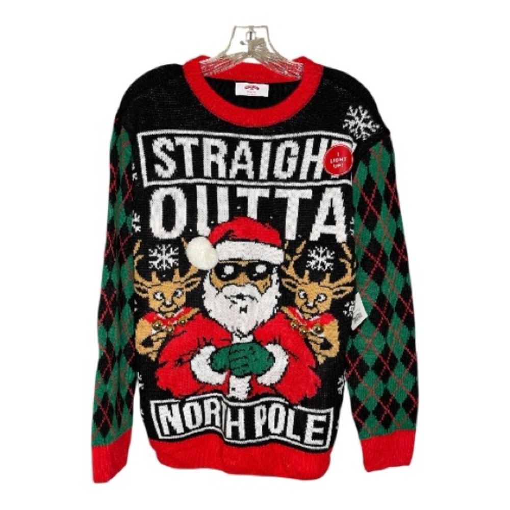 Holiday Gangsta Ugly Santa Sweater - Red, Black, Green Sz M NWOT